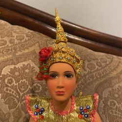 Vintage Indian Dancing Doll On Stand 18In Porcelain