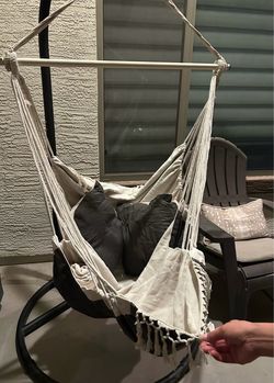 Cream Cotton Hammock Swing Chair with Fringe