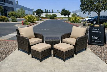 New 5 Pieces Outdoor Patio Furniture Wicker Conversation Set Lounge Chaise Armchair Set