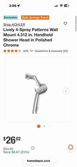 Kohler Lively 4-Spray Patterns Wall Mount 4.312 in. Handheld Shower Head in Polished Chrome