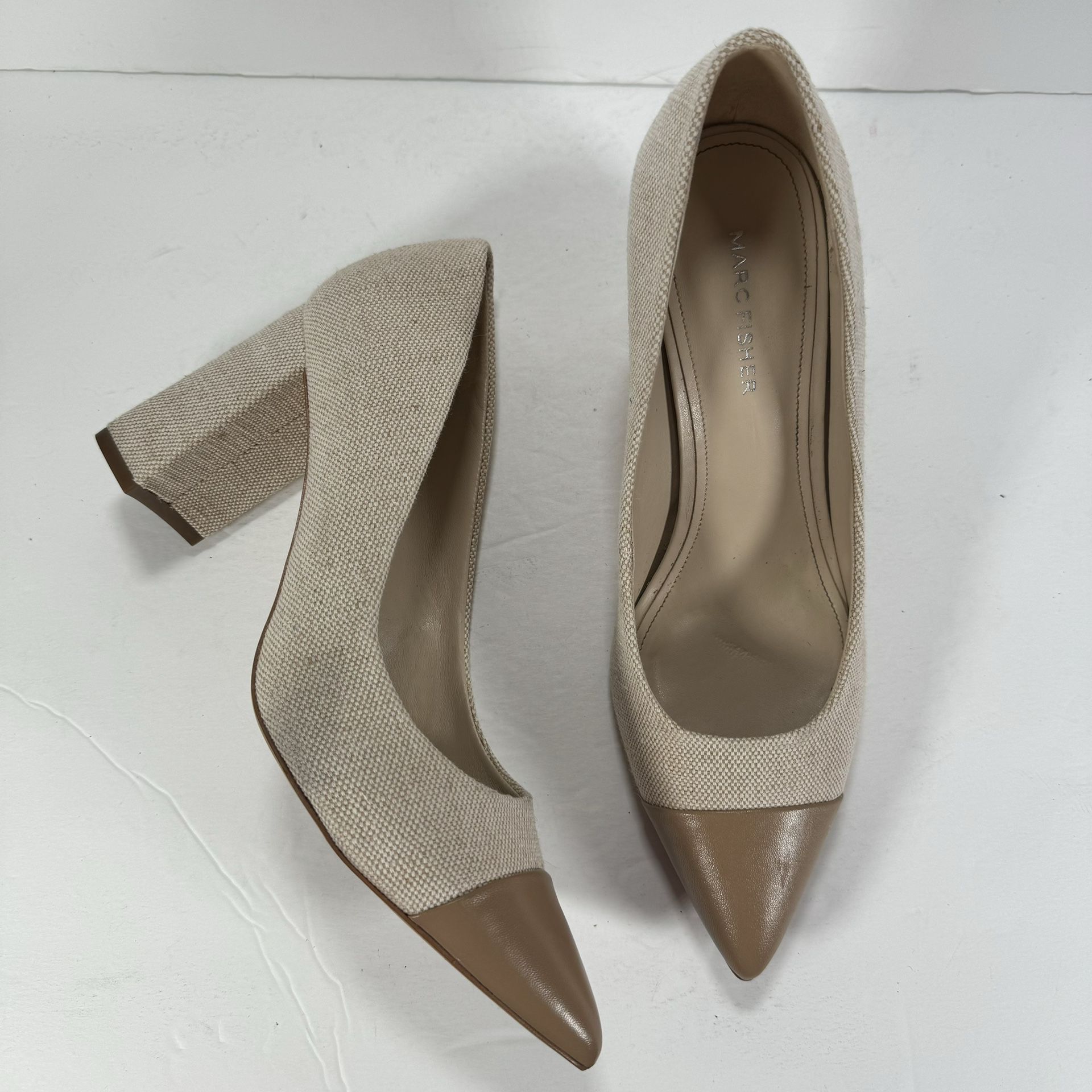 Marc Fisher Velda Natural Multi Fabric Pointed Toe Block Heel Pumps Size 9.5M