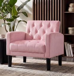TYBOATLE Mid-Century Fabric Tufted Accent Living Room Armchairs, Comfy Modern Upholstered Bedroom Office Armchair Single Sofa, Reading Lounging Side L