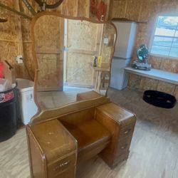 Vintage 1940s Waterfall Vanity With Mirror 