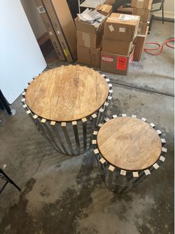 Round metal and wood table