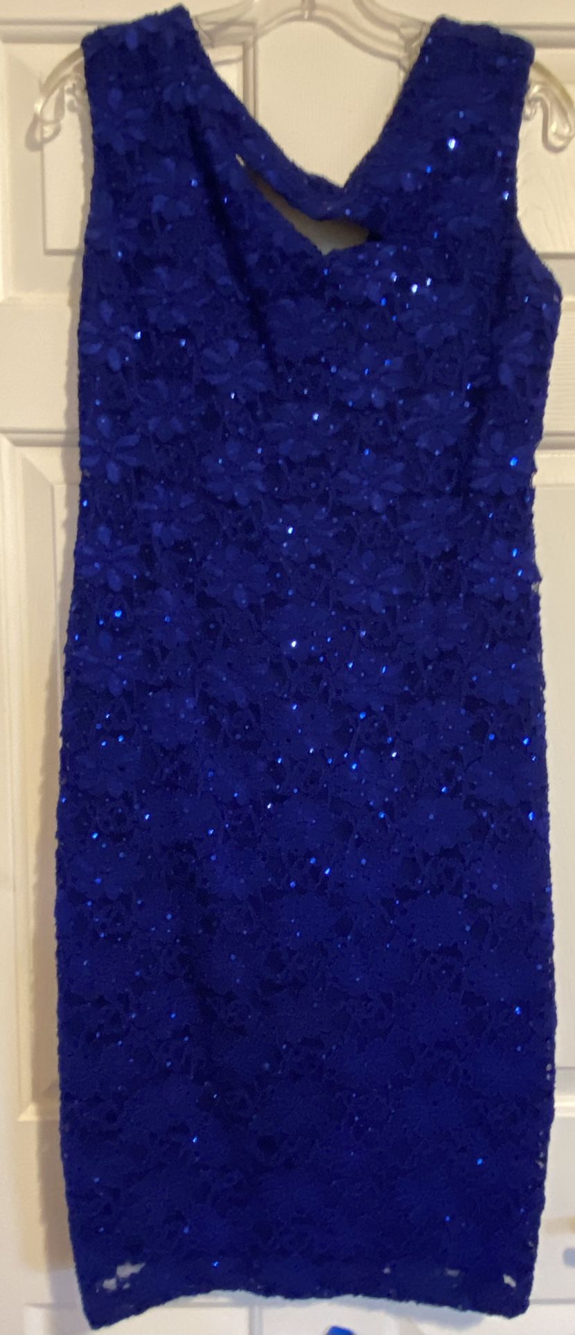 Dress Barn Holiday Sequin Blue Sheath Dress With Cutout Detail Size 14