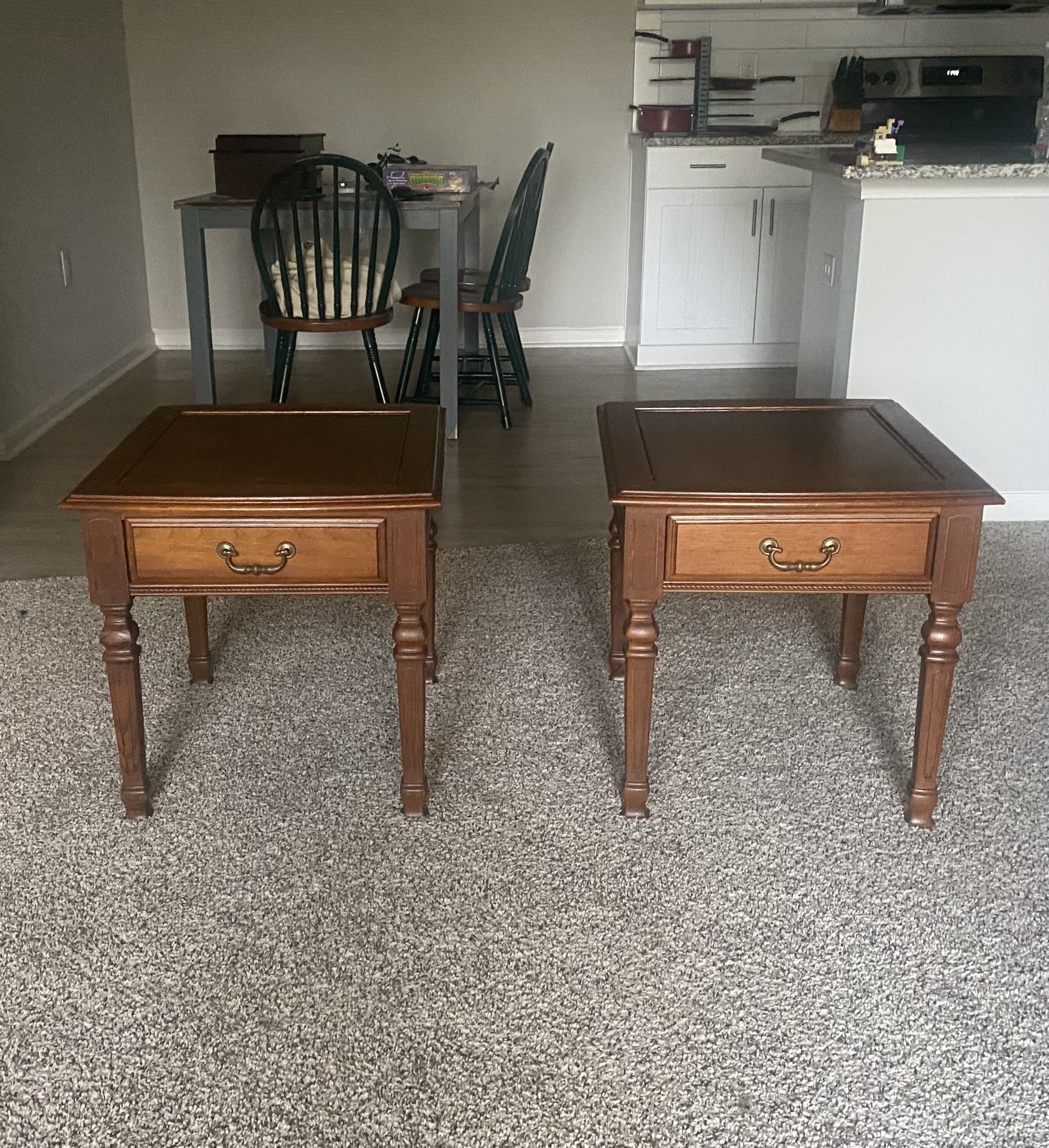 2 Light Brown Wood Side Tables w/ Cabinets – $75 Each or $130 for Both!