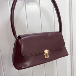 Burgundy Brown Faux Leather Purse Handbag Shoulder Bag 