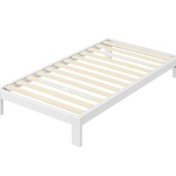 Metal Platform Bed Frame, White, Twin
