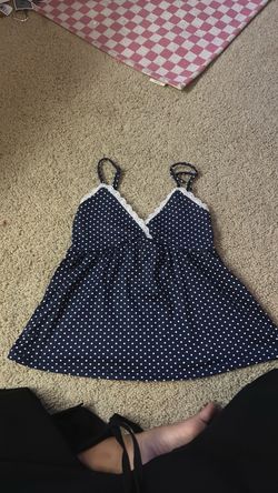 Blue and white polka dot shirt