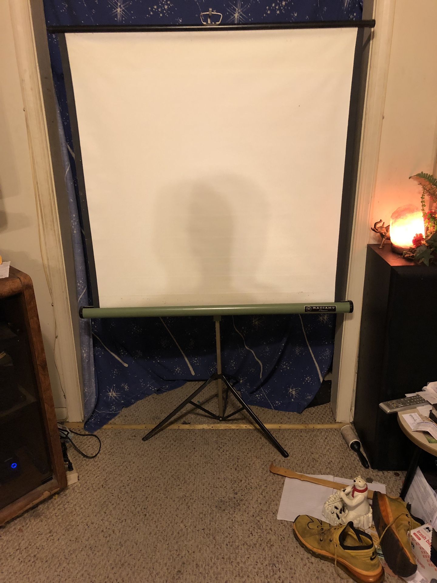 8 mm Argus Showmaster movie projector and screen.