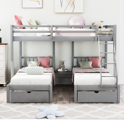 Triple bunk bed with 3 drawers
