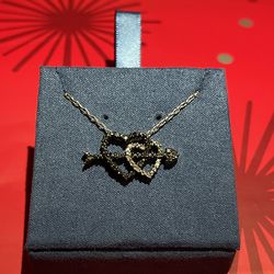 Zales Jewelers / Jewelry Sterling Silver 925 Double Heart pendant charm with real black diamonds necklace.