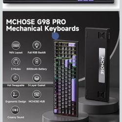 MCHOSE G98 PRO Wireless Mechanical Keyboard, Tri-Mode Connection Gaming Keyboard, Hot Swappable Custom Gasket Structure, Pre-lubed Linear Switches, Do