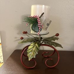 Home For Christmas 8x8x5.5" Holly Berry Candle Holder  Candle Included 