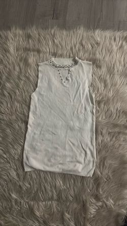 White Sleeveless Knit Top with Pearl Neckline