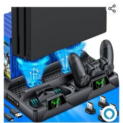 Brand New In Box Ps4 Stand With Cooling Fans And Controller Charger And  Game Case Stand 