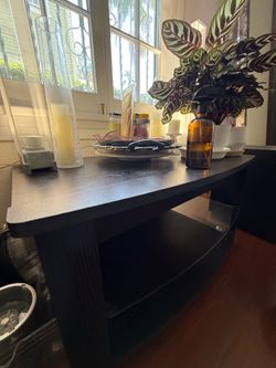 Black Wood Grain TV Stand with Glass Shelf