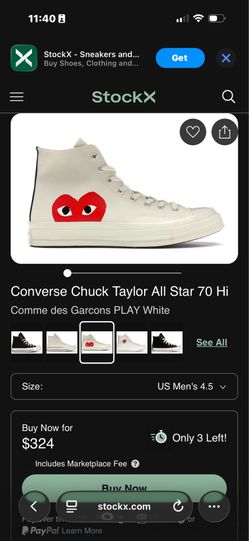Converse Chuck Taylor All Star 70 Hi Comme des Garcons PLAY White