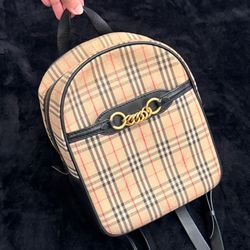 Authentic Burberry 1983 Check Link Plaid Leather Backpack