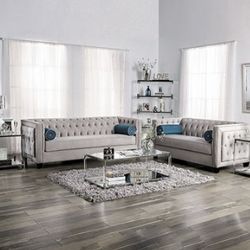 Brand New Gray Velvet Sofa and Loveseat Set - Made In USA 🇺🇸 