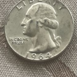 1964-D.  Silver Quarter.  Very Good Condition 