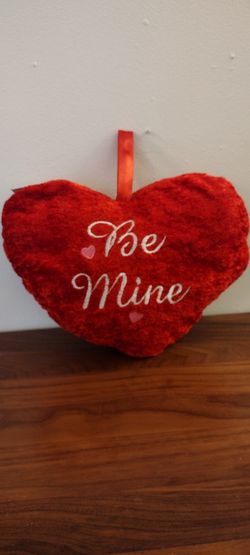 Be Mine Embroidered Red Faux Fur Heart Shape Accent Valentine's Day Throw Pillow