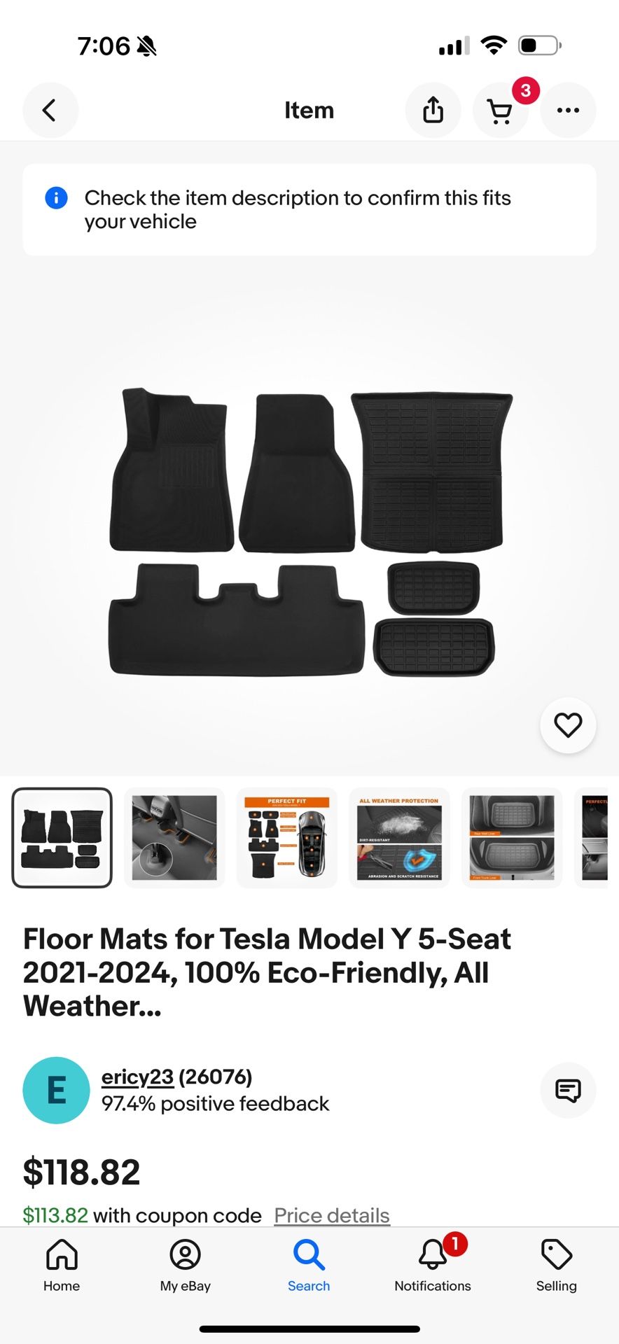 Floor Mats for Tesla Model Y 5-Seat 2021-2024, 100% Eco-Friendly, All Weather...