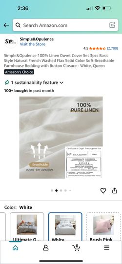 Simple&Opulence 100% Linen Duvet Cover Set 3pcs Basic Style Natural French Washed Flax Solid Color Soft Breathable Farmhouse Bedding with Button Closu