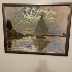 Framed Sailboat Signed Art Print Claude Monet