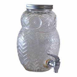 Vintage Glass Owl Dispenser with Spout 1.32 Gal / 5 Liters 1970s