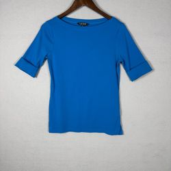 Lauren Ralph Lauren Boatneck Top Women's M Blue Stretch