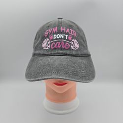 Unbranded Gym Hair Don't Care Gray Washed Cotton Adjustable StrapbackHat