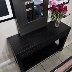 Solid Wood Foyer Table With 3 Drawers & Mirror  46”Lx16”Wx30”H