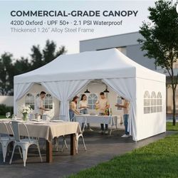 10x20 Pop Up Canopy with 6 Sidewalls, Heavy Duty UPF 50+ Waterproof All Season Commercial Tent for Outdoor Weddings & Parties,
