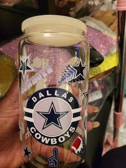 FOOTBALL THEME Glass TUMBLER Cup with Lid and glass straw**$10 each**