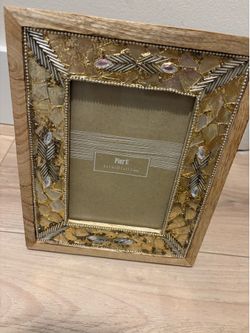 Three Pier 1 Imports picture frame designed for 5x7 inch photos, featuring a gold and glass mosaic border with beaded accents