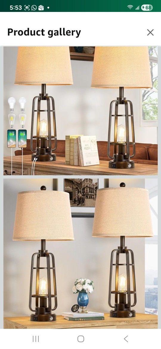 28.7" Table Lamps for Living Room Set of 2, Touch Lamps for Bedrooms with USB C+A Charging Ports, Farmhouse Lamps for Nightstands with Oil Rubbed Bron