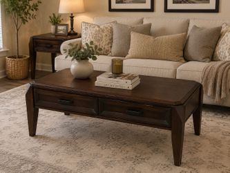 ☕ Modern Dark Walnut Coffee Table with Storage Drawers – Excellent Condition – OBO
