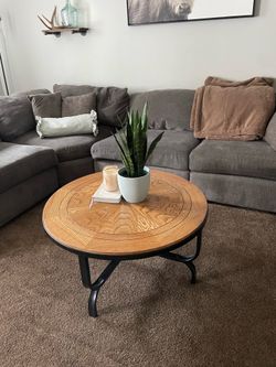 Rustic Round Coffee Table | Wood + Metal | 36”