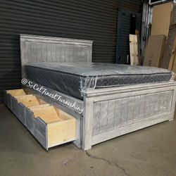 Queen Bed With Mattress With Drawers 
