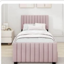 Velvet Pink Twin Bed with Mattress 
