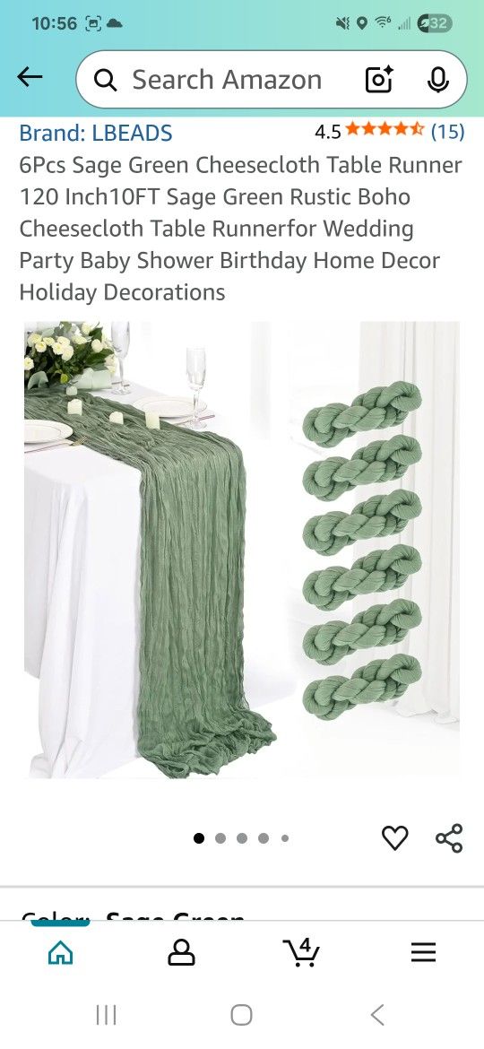 Sage Green Cheesecloth Table Runners/ Caminos O Corredores De Mesa