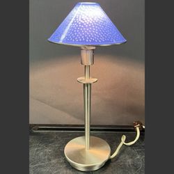 Holtkotter 6506 table lamp with a matt nickel finish and a blue glass shade