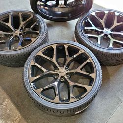 NEW- 26" CHEVY GMC BLACK SNOWFLAKE WHEELS AND TIRES