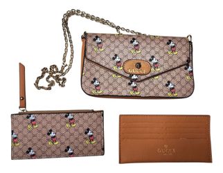 Gucci Walt Disney Mickey Mouse 3 piece Monogram Purse Wallet set 