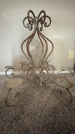 Large Ornate Wrought Iron Candle Chandelier – Rustic / Vintage Style