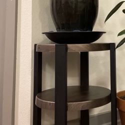 Round Industrial Side Table (2-Tier) - Wood & Black Metal