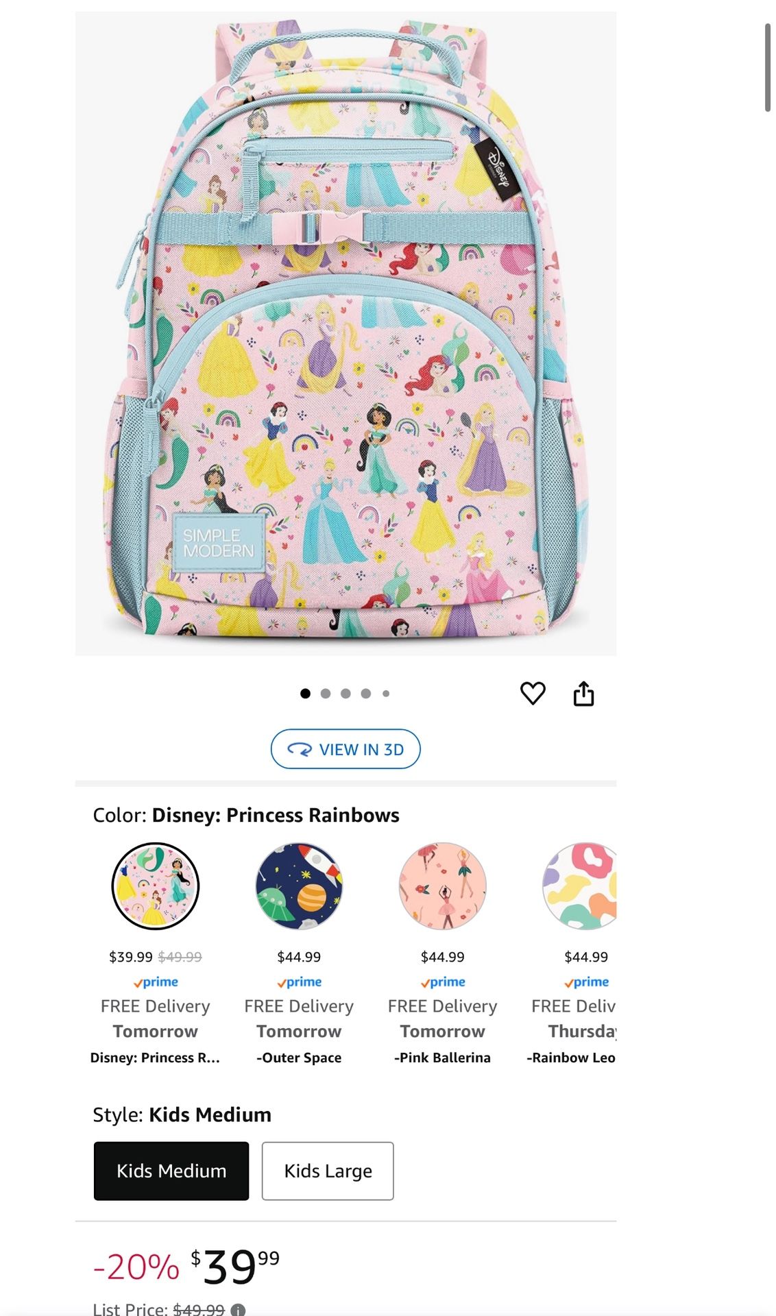 Simply Modern Disney Princess Backpack