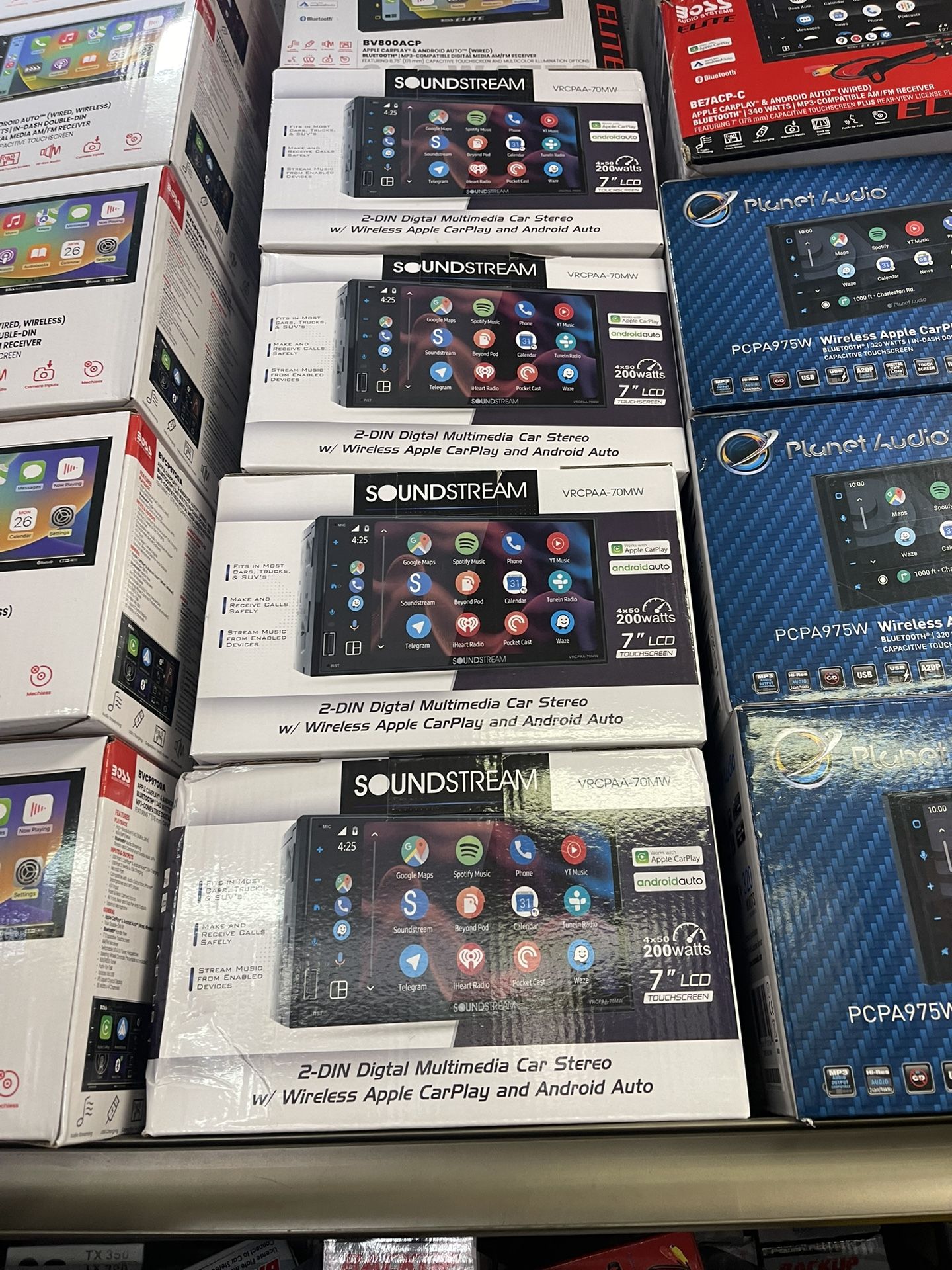 Soundstream VRPCAA-70MW | 7" Wireless Apple CarPlay Double Din Stereo | Touchscreen Car Multimedia Audio Receiver with Android Auto, Bluetooth, USB, B