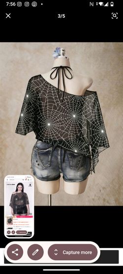 Shein Black Spiderweb Print Halter Cape Top
